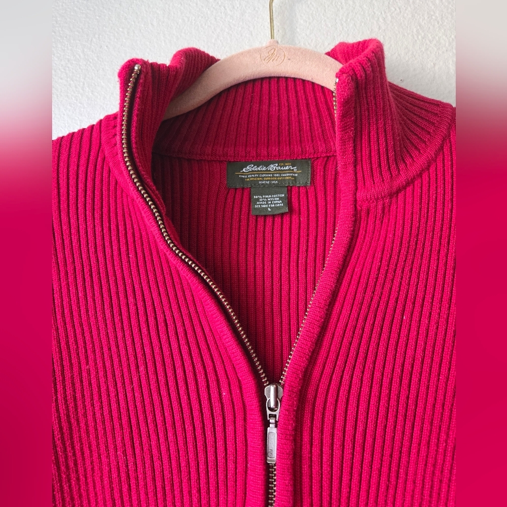 Eddie Bauer Mock Neck Full Zip Ribbed Sweater - Burgundy Red - Woman's L - Picture 4 of 10